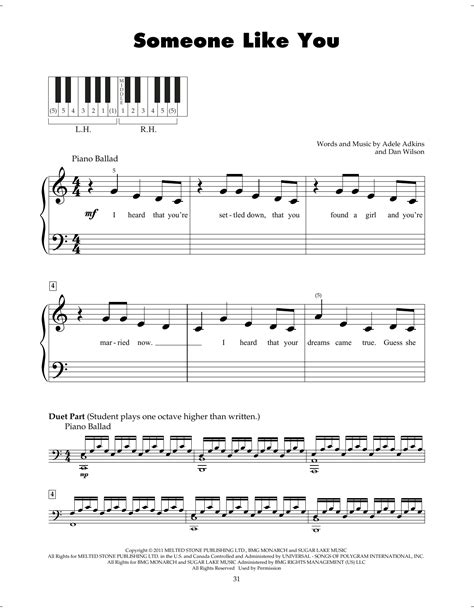 Someone Like You Sheet Music Adele 5 Finger Piano
