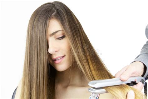 Closeup Of Very Long Hair Being Cut With Scissors Stock Photo Image