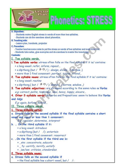 What are its features ? Phonetics: Teaching Stress - ESL worksheet by giangha