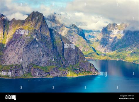 Aerial View Of The Fjord From The Mountain Reine Norway Beautiful
