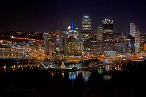 Rick Lamison Photography Two Picture Panorama Of Pittsburgh At Night