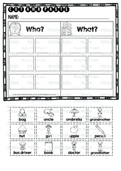 wh questions printables who what when where sort