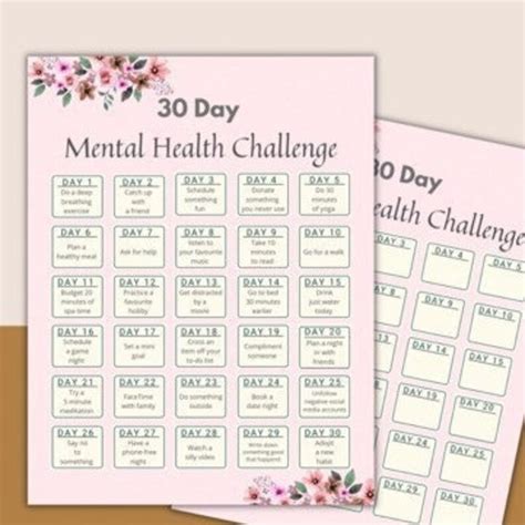 30 Day Mental Health Challenge Guide Self Care Worksheet Etsy