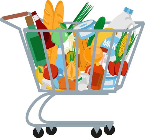 Supermarket Shopping Cart Shopping Trolley Full Of Food Vector