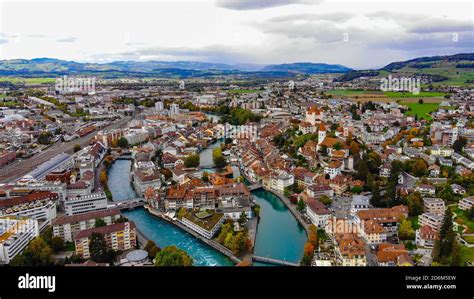 City Of Thun In Switzerland Amazing Drone Footage Stock Photo Alamy