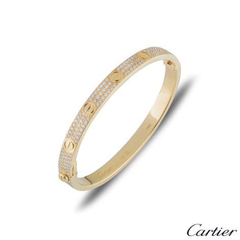 Cartier Yellow Gold Pave Diamond Love Bracelet Size N Rich