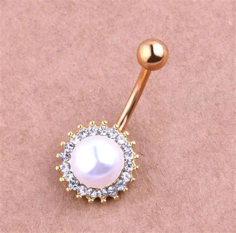 Rhinestone Pearl Piercing Belly Button Ring Barbell Piercing Ring Body Jewelry Summer Style