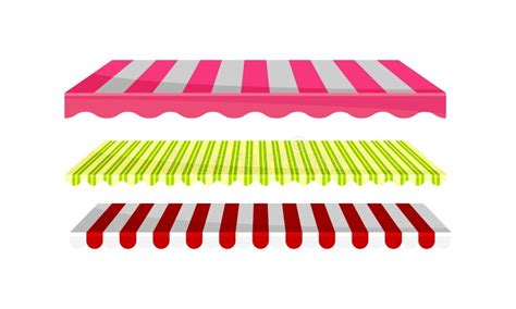 Striped Awnings For Market Stalls Vector Set Outdoor Marketplace
