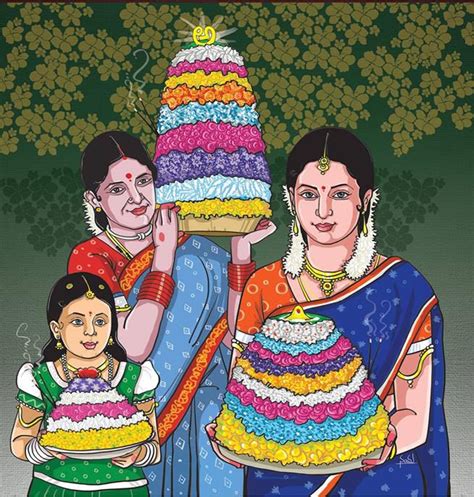 Bathukama Pride Of Telangana Contemporary Folk Art Indian Flag Images Indian Women Painting