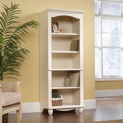 Sauder Harbor View Library 5 Shelf Bookcase In Antiqued White Cymax