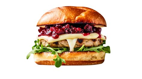 Delicious Cranberry Turkey Burger On Transparent Background Png