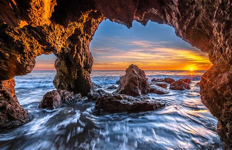 Malibu Sea Cave Sunset Red And Orange Clouds Fine Art El Matador State