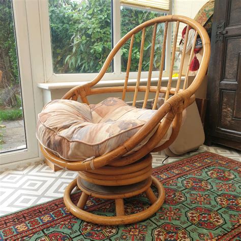 Retro Mid Century Swivel Bamboo Cane Rocking Chair Vintage In