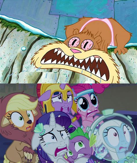Ponies Scared Of Raging Sandy Cheeks By Disneyponyfan On Deviantart