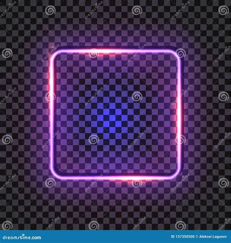 Vector Neon Square Frame Glowing Border Blank Template Isolated Stock