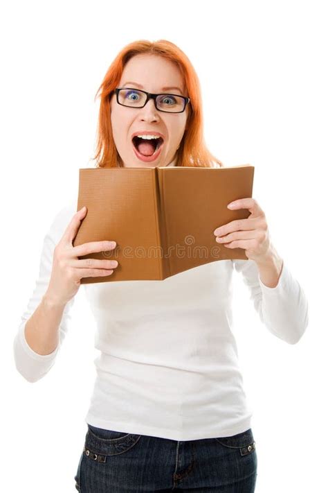 Screaming Red Haired Girl In Glasses With Book Stock Photo Image Of