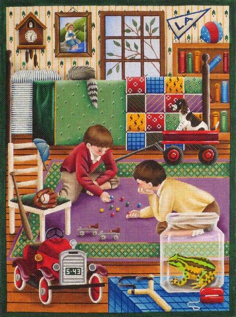 Needlepointus Carefree Days Hand Painted Canvas From Rebecca Wood