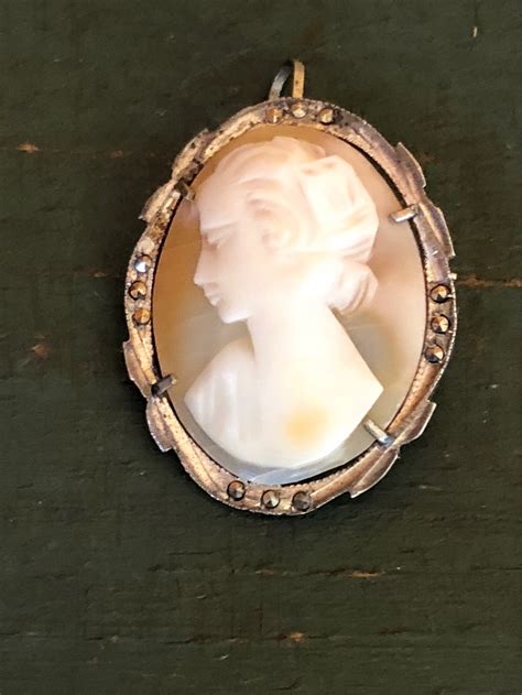 Vintage Shell Cameo Marcasite Pin Pendant 800 Silver 1940s Etsy