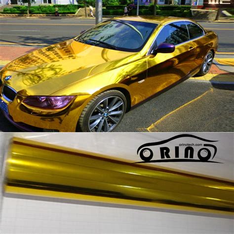 152x20mroll Premium Stretchable Golden Mirror Chrome Vinyl Wrap Car
