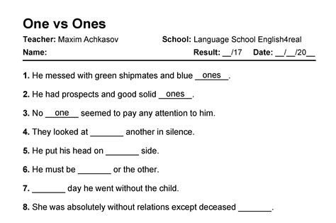 One Vs Ones English Grammar Fill In The Blanks Exercises With Answers In Pdf