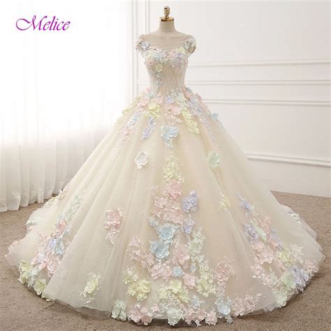 Melice Vestido De Noiva Appliques Flower Ball Gown Wedding Dress 18