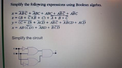 solved simplify the following expressions using boolean