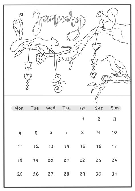 Amber N Studio January Coloring Calendar Sheet Coloring Calendar