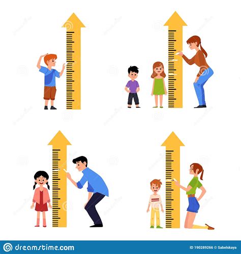 Kid Height Measure Chart Set Little Cartoon Children Standing By