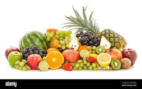 A Heap Of Many Different Tropical Fruits Isolated On White Background