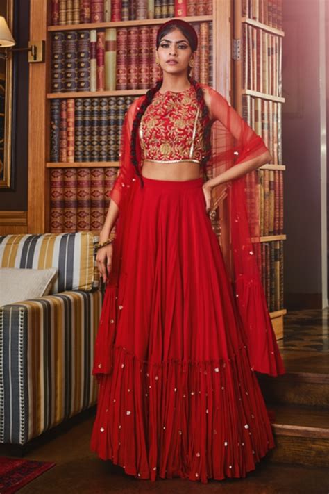 Bridaltrunk Online Indian Multi Designer Fashion Shopping Red Embroidered Blouse And Lehenga