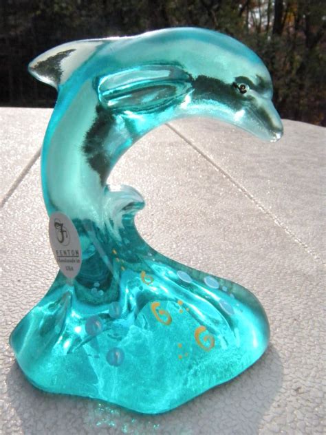 Fenton Art Glass Ocean Blue Dolphin Handpainted And Signed Figurine Nib