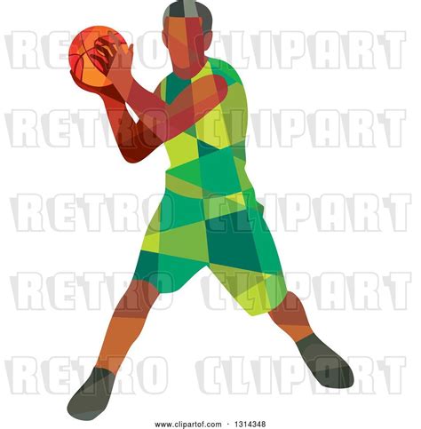 Vector Clip Art Of Retro Low Poly Black Male Basketball Player Holding