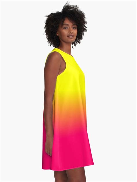 Neon Pink And Neon Yellow Ombré Shade Color Fade A Line Dress For