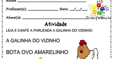 Blog Educação e Transformação Sequência didática com a parlenda A galinha do vizinho