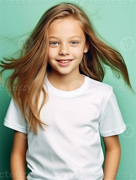 Ai Generative Adorable Six Years Old Girl In White Tshirt Isolated On