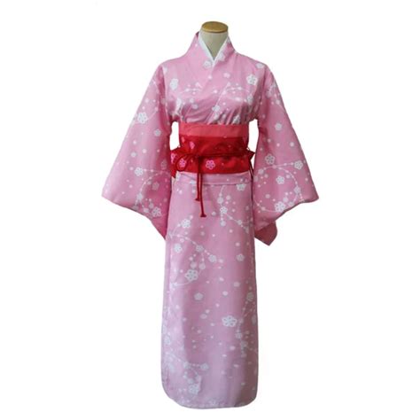 Pink Lady Kimono With Obi Japanese Traditional Yukata Girl Anime Cosplay Clothes Halloween