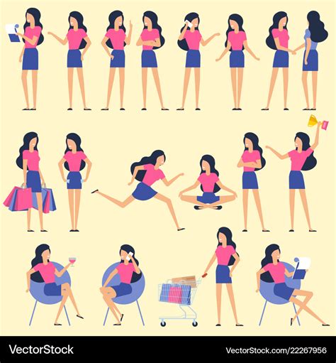 Set Flat Design Woman Character Animation Poses Vector Image My XXX