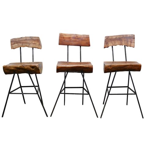 Rustic Modern Iron and Log Bar Stools at 1stdibs