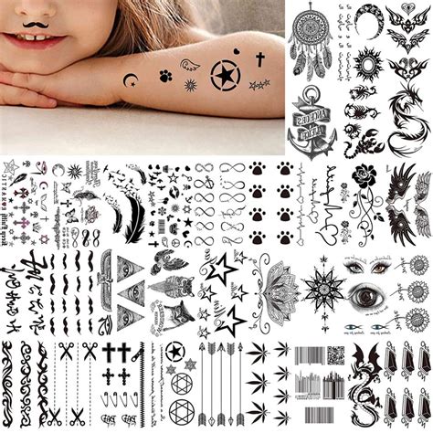 Vantaty 66 Sheets 3d Small Black Temporary Tattoos For Women Men