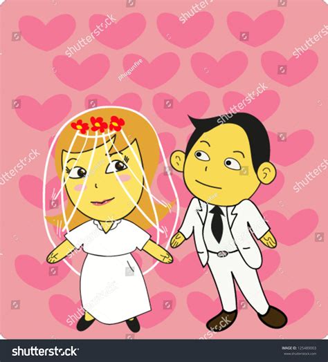 Cartoon Romantic People Lovein Wedding Dress เวกเตอร์สต็อก ปลอดค่า