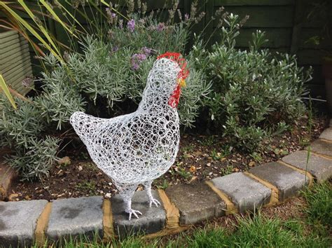 White Chicken Wire Sculpture Garden Ornament Indoor Figurine Etsy