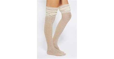 urban outfitters pointelle scrunch over the knee sock in cream natural lyst