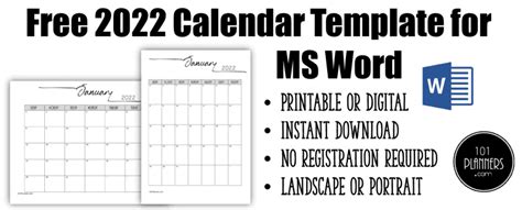 Calendar Vorlage Word 2022 Clipart