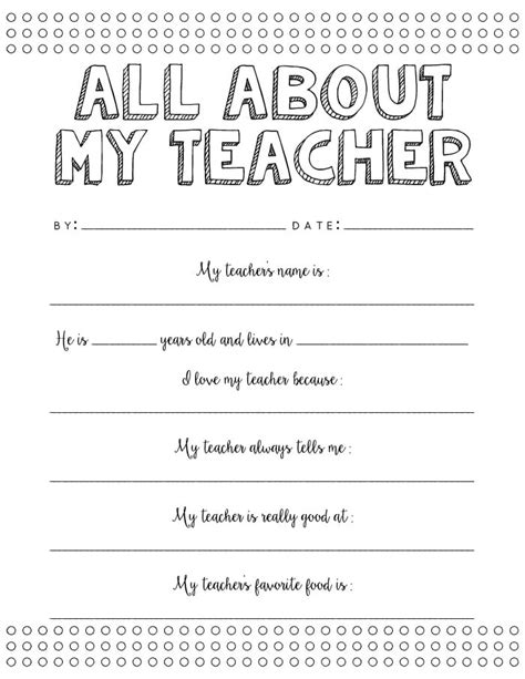 All About My Teacher Printable Printabletemplates