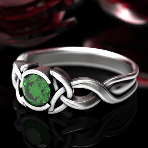 Emerald Engagement Ring Sterling Silver Celtic Knot Ring Etsy