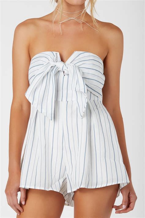 Strapless Tube Romper With Stripe Patterns Throughout Padded Bust With Front Tie Design And