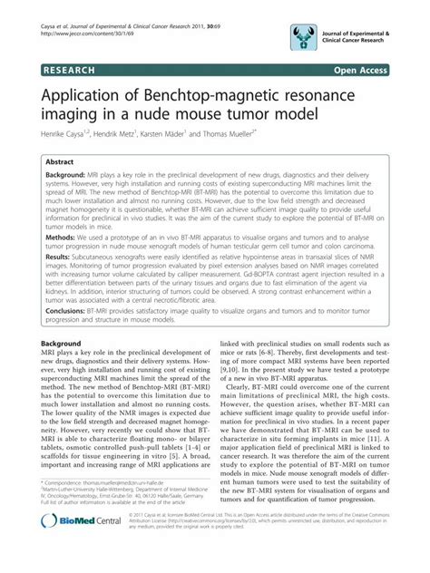 PDF Application Of Benchtop Magnetic Resonance Imaging In A Nude