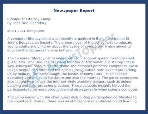 Report Writing Format Template And Examples Newspaper And Magazine