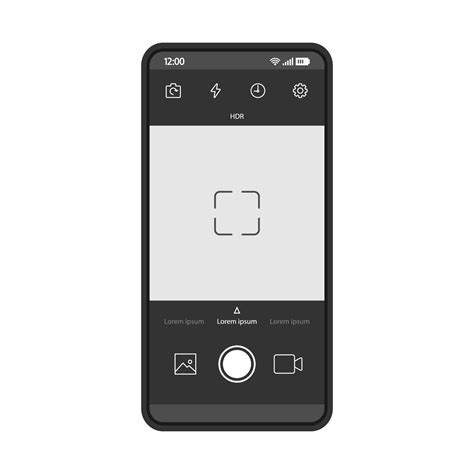 Smartphone Camera Interface Vector Template Mobile App Interface Black Design Layout Photo