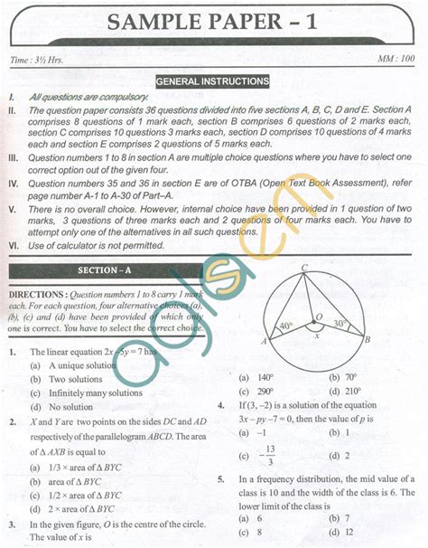 Sample Papers For Class Maths Pdf